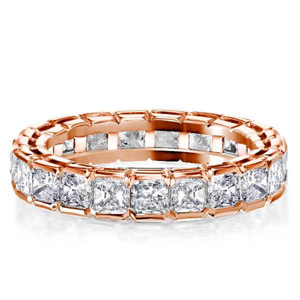 

Rose Gold Bezel Setting Radiant Eternity Wedding Band For Women, White