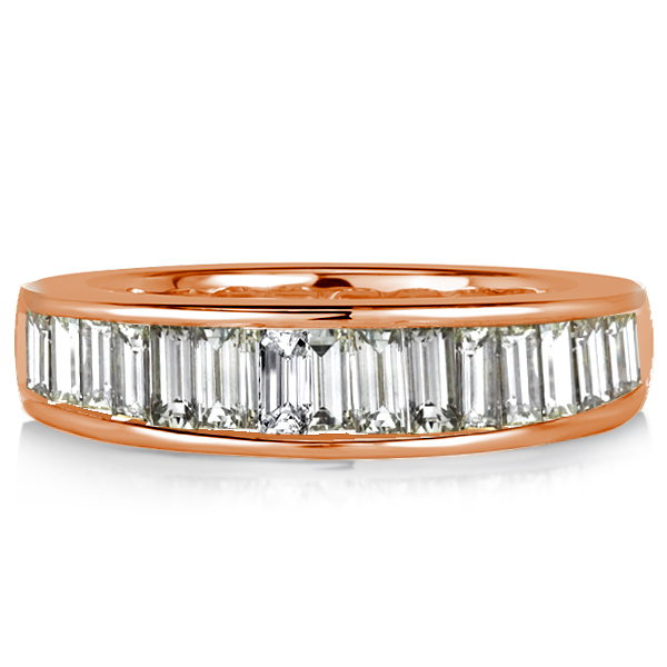 

Rose Gold Baguette Cut Channel Setting Half Eternity Wedding Band, White