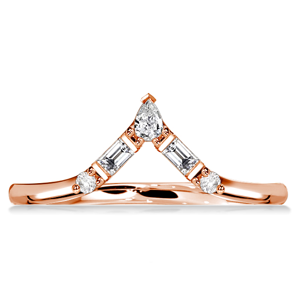 

Rose Gold Pear Cut Chevron Stackable Wedding Band For Women, White
