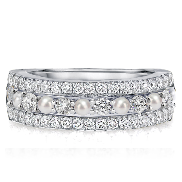 

Pearl Half Eternity Wedding Band For Women Anniversary Band, White