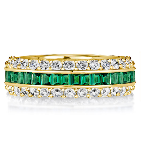 

Triple Row Created White & Green Eternity Wedding Band For Women