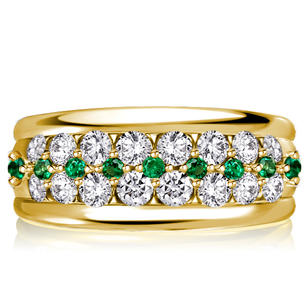 

White & Emerald Green Multi Row Half Eternity Wedding Band For Women