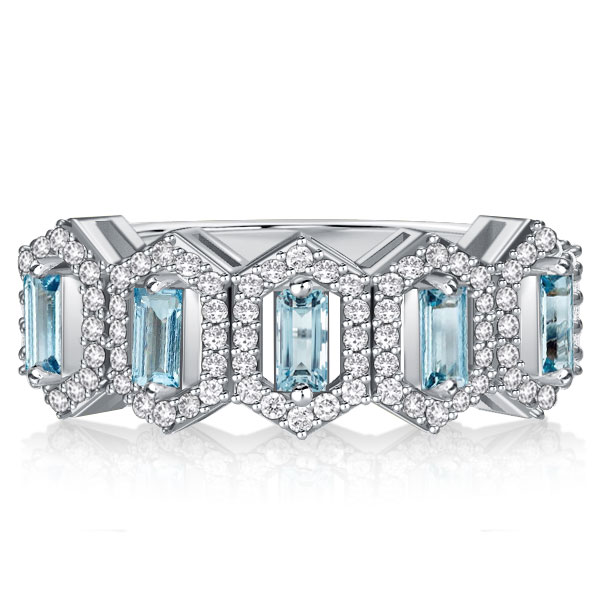 

Baguette Cut Aquamarine Half Eternity Wedding Band For Women, White