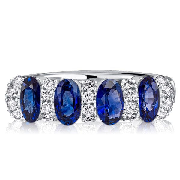 

Oval Cut Blue Sapphire Half Eternity Wedding Band For Women, White