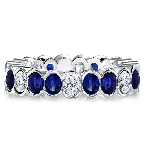 

Blue Sapphire Oval Cut Eternity Wedding Band For Women, White