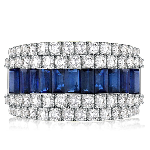 

Multi Row Blue Sapphire Half Eternity Wedding Band For Women, White