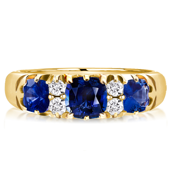 

Vintage Cushion Cut Blue Sapphire Wedding Band For Women, White