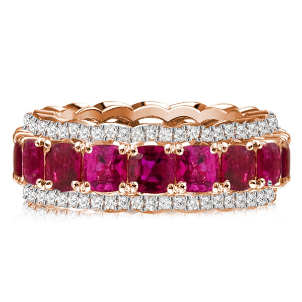 

Cushion Cut Ruby Eternity Wedding Band For Women Anniversary Band, White