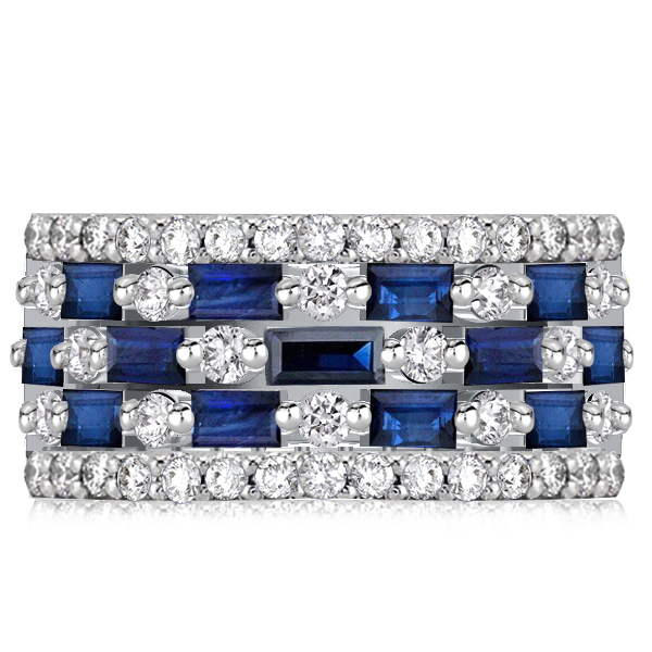 

Baguette Cut Blue Sapphire Half Eternity Wedding Band Anniversary Ring, White