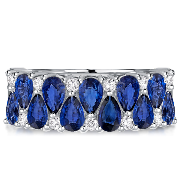 

Blue Sapphire Pear Cut Half Eternity Wedding Band, White