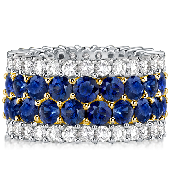 

Two Tone Blue Sapphire Eternity Wedding Band For Women, White