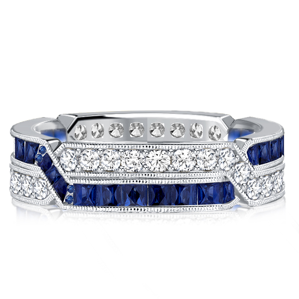 

Vintage Milgrain Blue Sapphire Eternity Wedding Band For Women, White