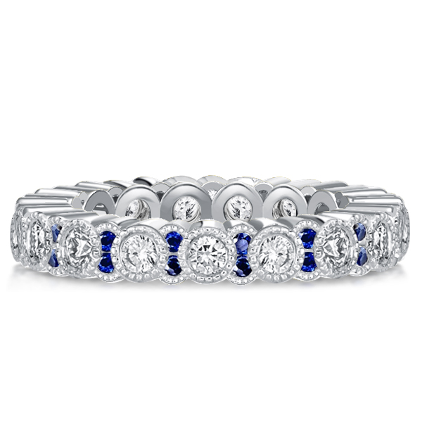 

Art Deco Milgrain White & Blue Sapphire Eternity Wedding Band