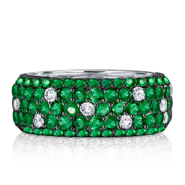 

Pave Setting Five Row Micro Pave Emerald Green Eternity Wedding Band, White