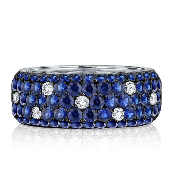

Pave Setting Five Row Blue Sapphire Eternity Wedding Band, White