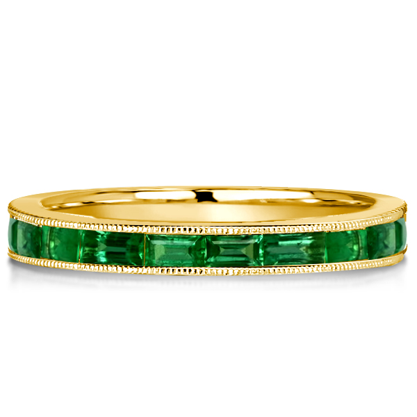 

Milgrain Emerald Green Half Eternity Wedding Band For Women, White