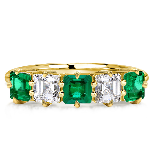 

Asscher Cut Green Emerald Half Eternity Wedding Band For Women, White
