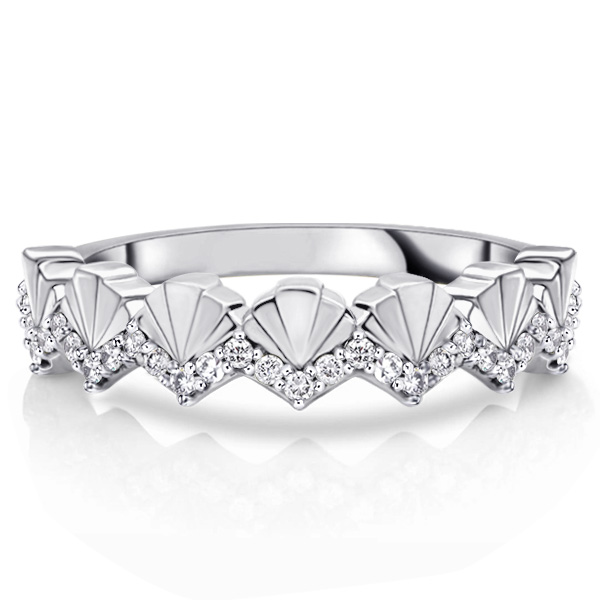 

Italo Deco Fan Golden Round Sapphire Wedding Band For Women, White