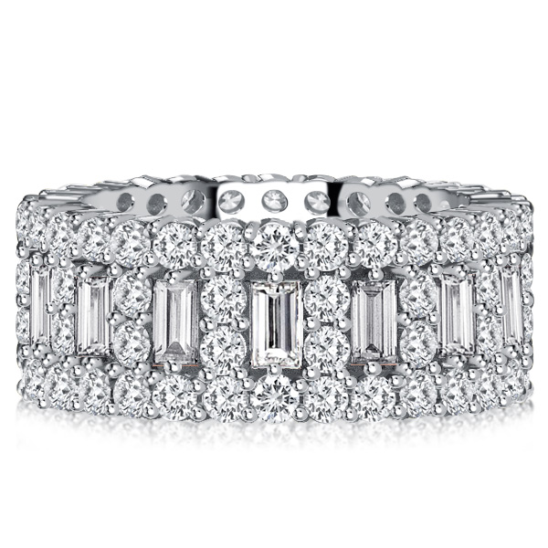 

Cubic Baguette Cut Multi Row Eternity Wedding Band For Women, White