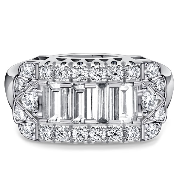 

Italo Halo Art Deco White Baguette Cut Wedding Band For Women