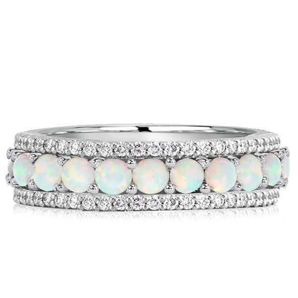 

Italo Triple Row Opal & White Round Cut Eternity Wedding Band