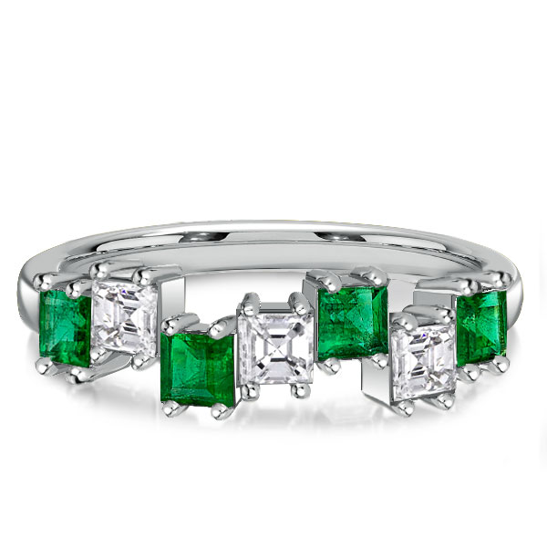 

Italo Alternating White & Emerald Sapphire Princess Wedding Band