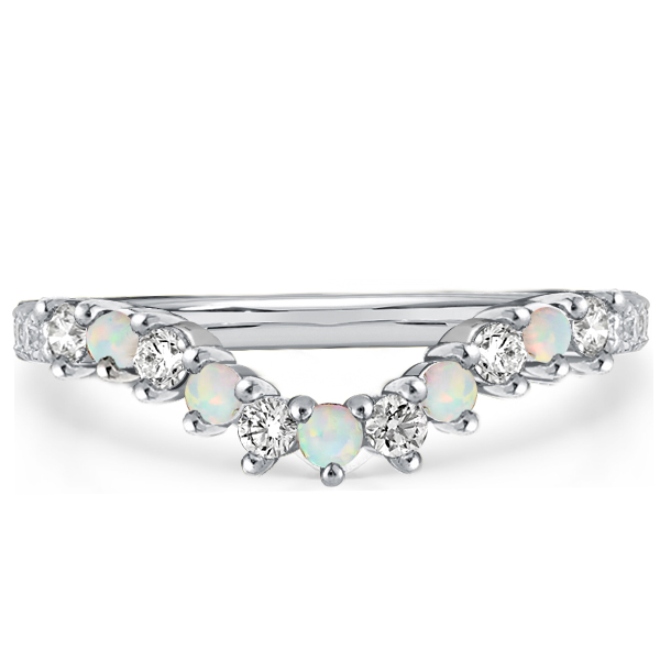 

Italo Classic Opal & White Round Half Eternity Wedding Band