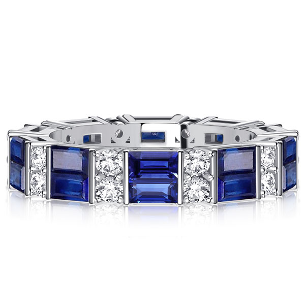 

Italo Double Row Blue Baguette Eternity Wedding Band For Women, White