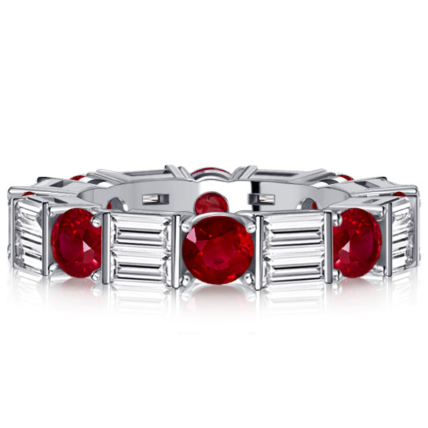

Italo Ruby Round & Baguette Eternity Wedding Band For Women, White