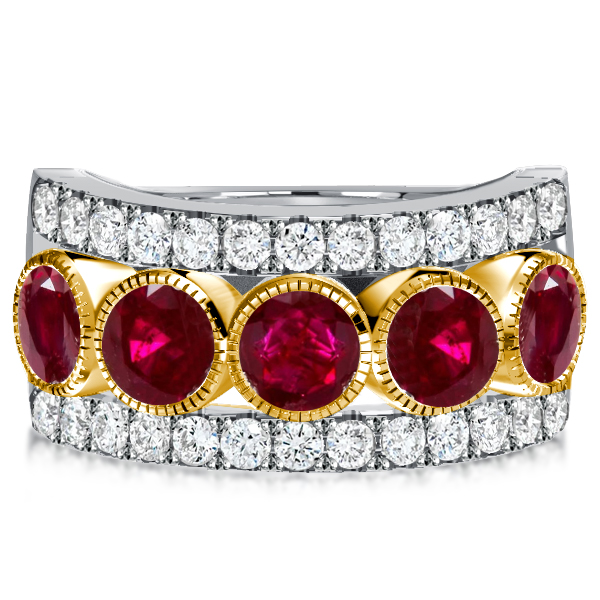 

Italo Milgrain Ruby Round Multi Row Half Eternity Wedding Band, White
