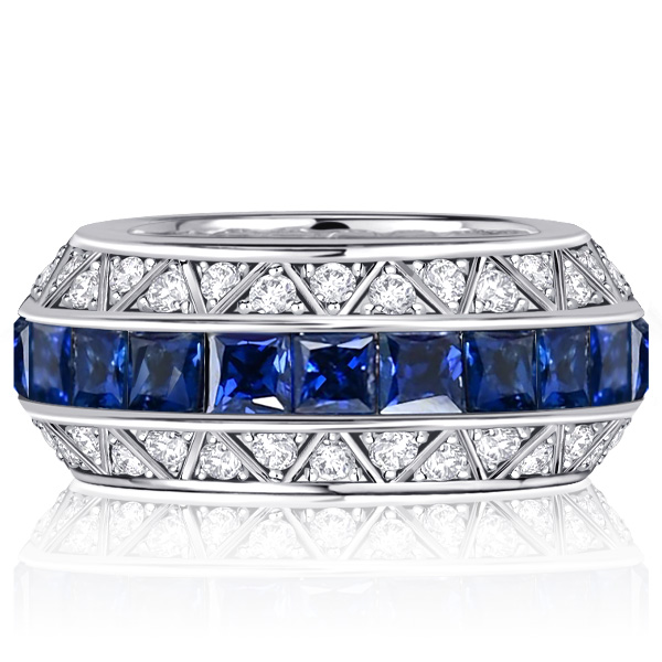 

Italo Princess Cut Blue Sapphire Multi Row Wedding Band, White