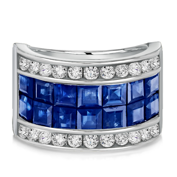 

Italo Asscher Cut Blue Wedding Band Multi Row Band For Women, White