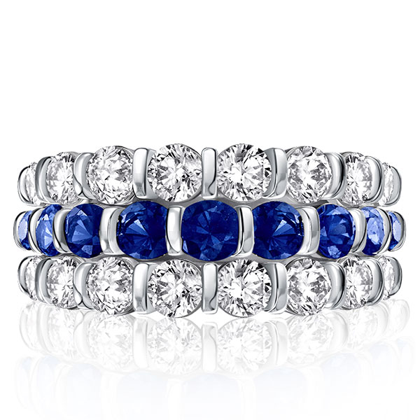 

White & Blue Sapphire Bar Setting Multi Row Wedding Band