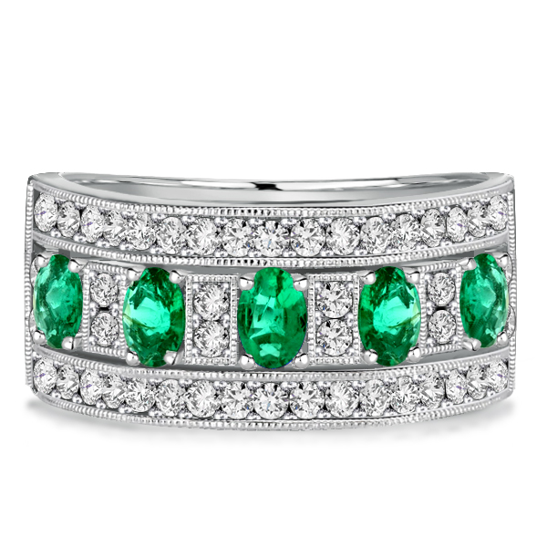

Emerald Sapphire Oval Multi Row Wedding Band Emera Wedding Band, White