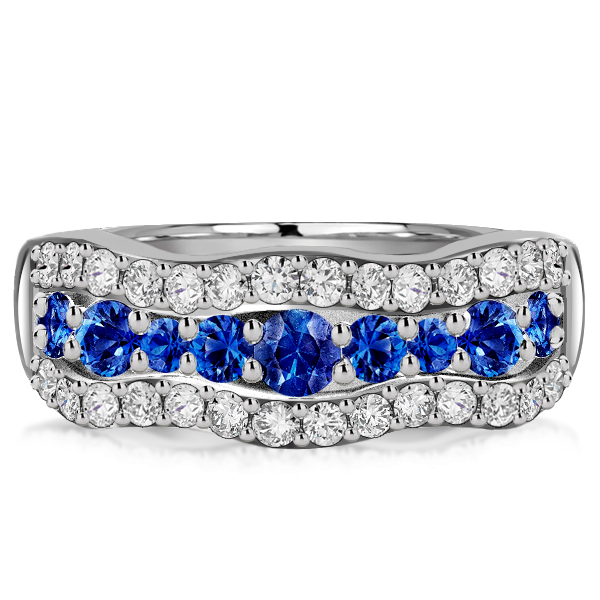 

Italo Blue Sapphire Multi Row Wedding Band Wavy Ring, White