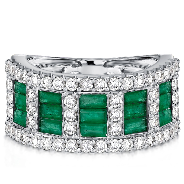 

Italo Baguette Cut Emerald Sapphire Multi Row Wedding Band, White
