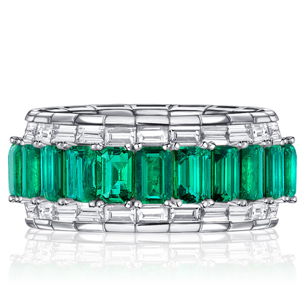 

Italo Emerald Sapphire Baguette Multi Row Wedding Band For Women, White