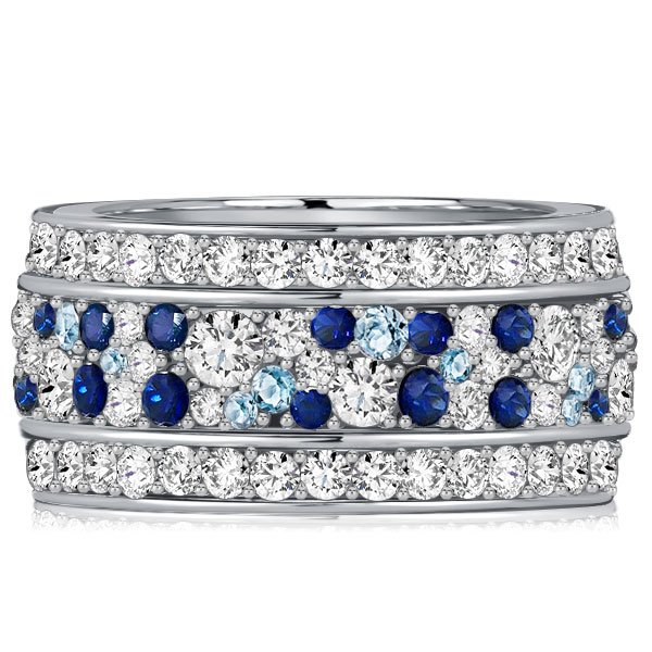 

Italo Blue Sapphire Multi Row Eternity Wedding Band In Silver, White