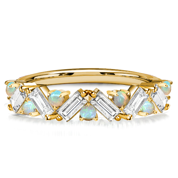 

Italo Baguette Cut Opal Half Eternity Wedding Band For Women, White