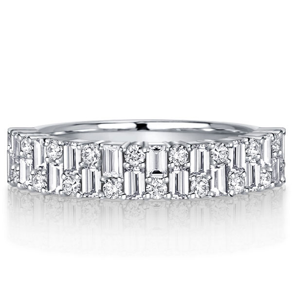 

Italo Baguette Double Row Half Eternity Wedding Band For Women, White