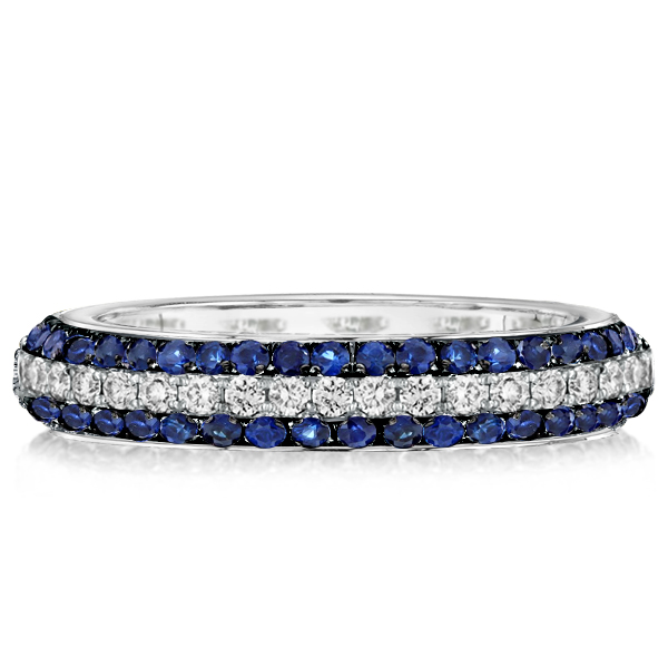 

Italo Round Cut Blue Sapphire Triple Row Wedding Band Classic, White