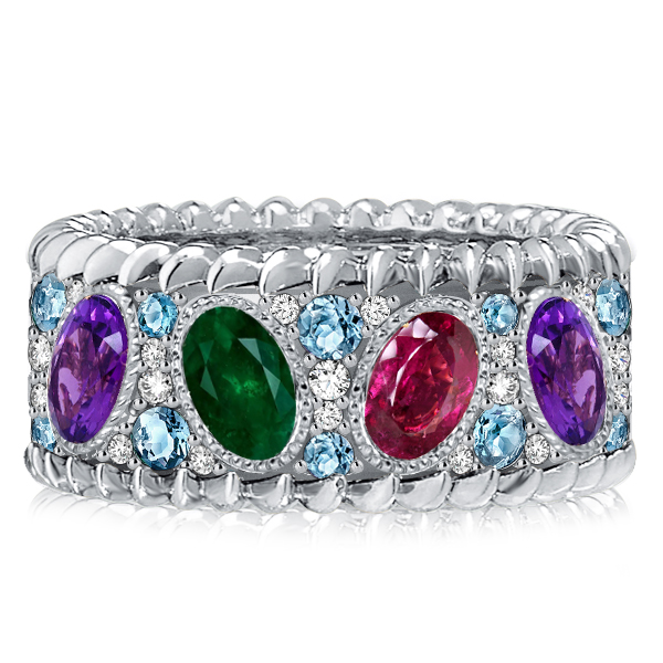 

Italo Oval Cut Multi Color Band In Sterling Silver, White