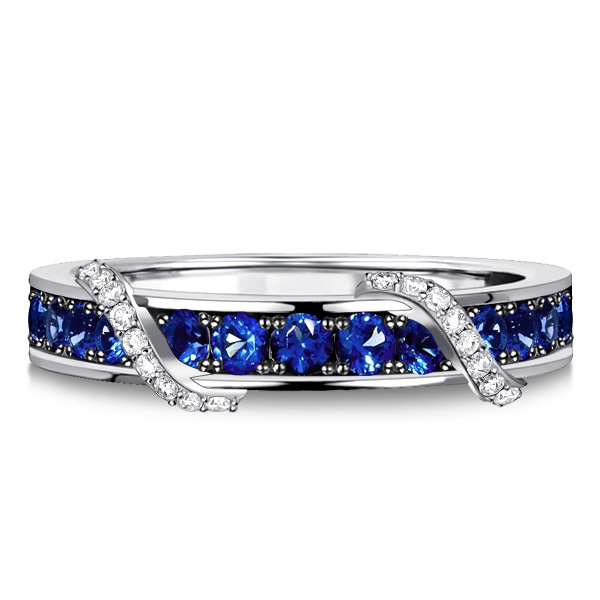 

Italo Blue Sapphire Ribbon Wedding Band In Sterling Silver, White