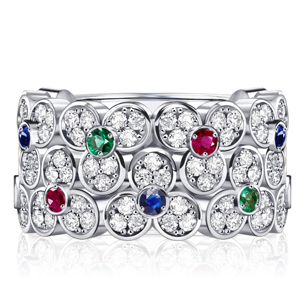 

Italo Multi Color Flower Band In Sterling Silver, White