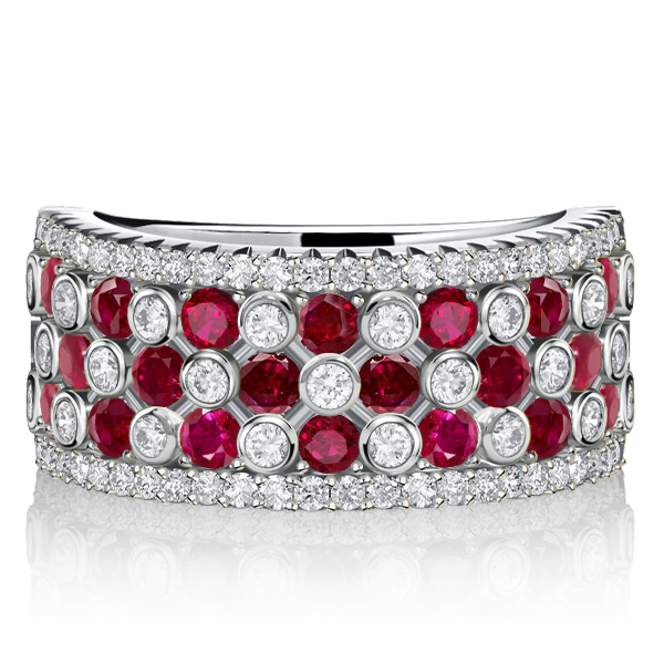 

Italo White & Ruby Wedding Band Half Eternity Band In 925 Silver