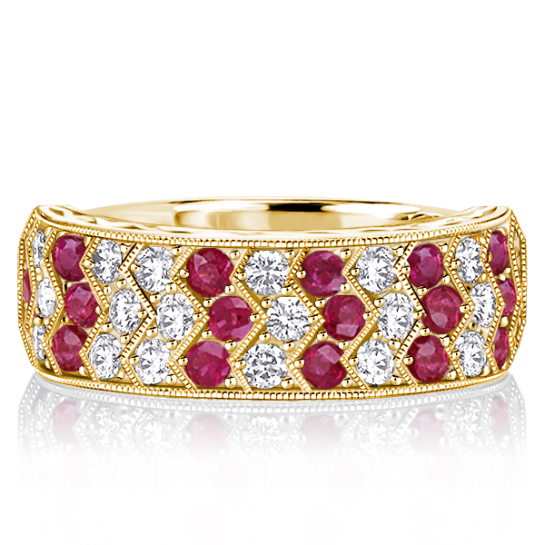 

Golden Art Deco Ruby Band Half Eternity Wedding Band For Women, White