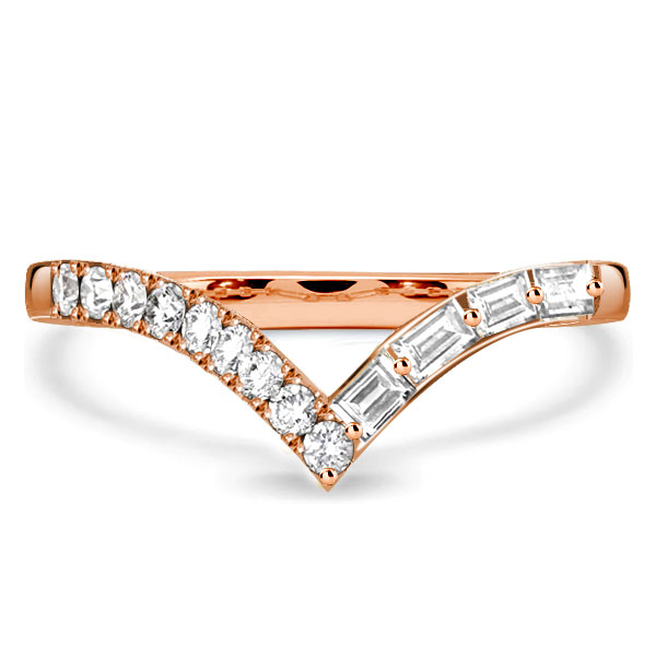 

Italo Round & Baguette V Ring Chevron Wedding Band Ring, White