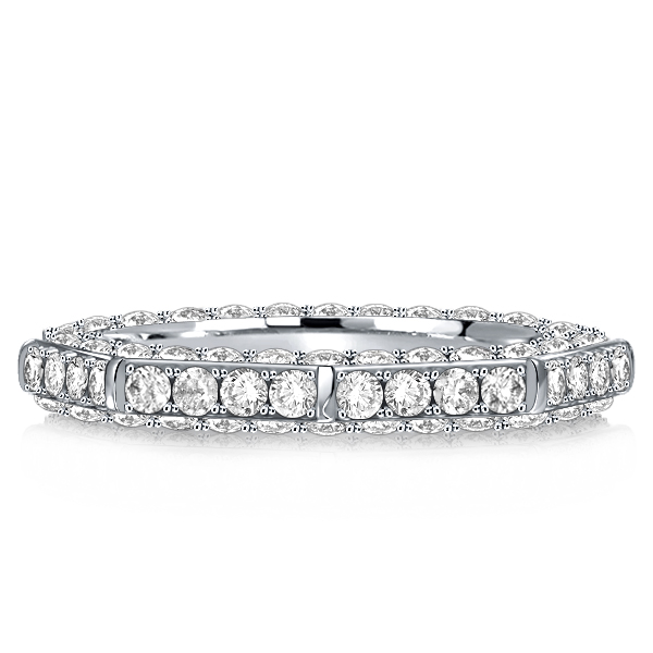 

Italo Triple Row Pave Wedding Band Octagon Ring For Women, White