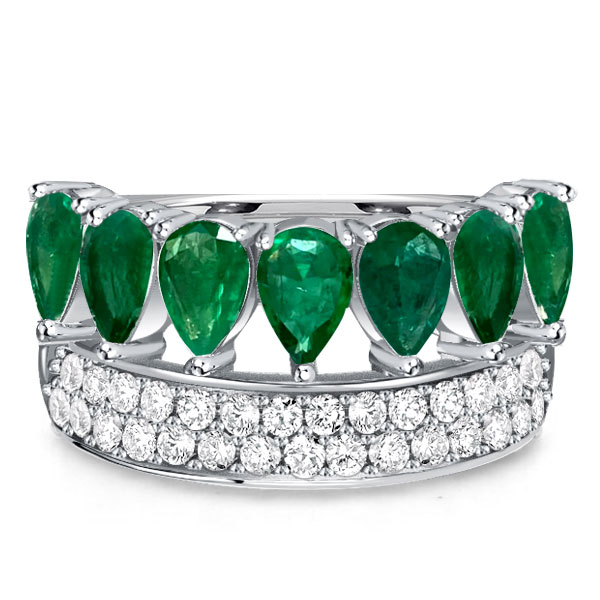 

Italo Multi Row Pear Cut Emerald Sapphire Wedding Band, White