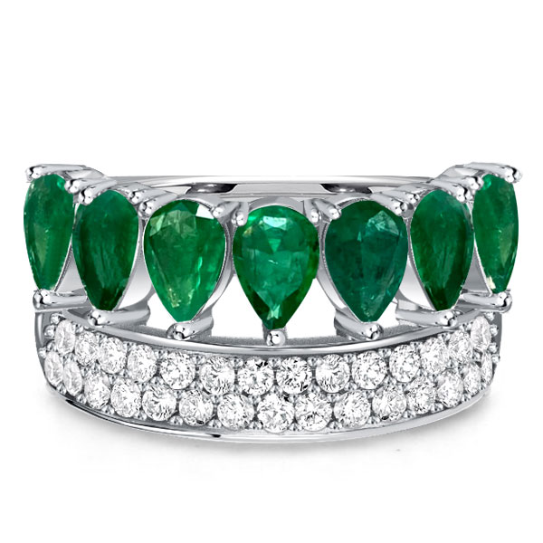 

Italo Multi Row Pear Cut Emerald Sapphire Wedding Band, White
